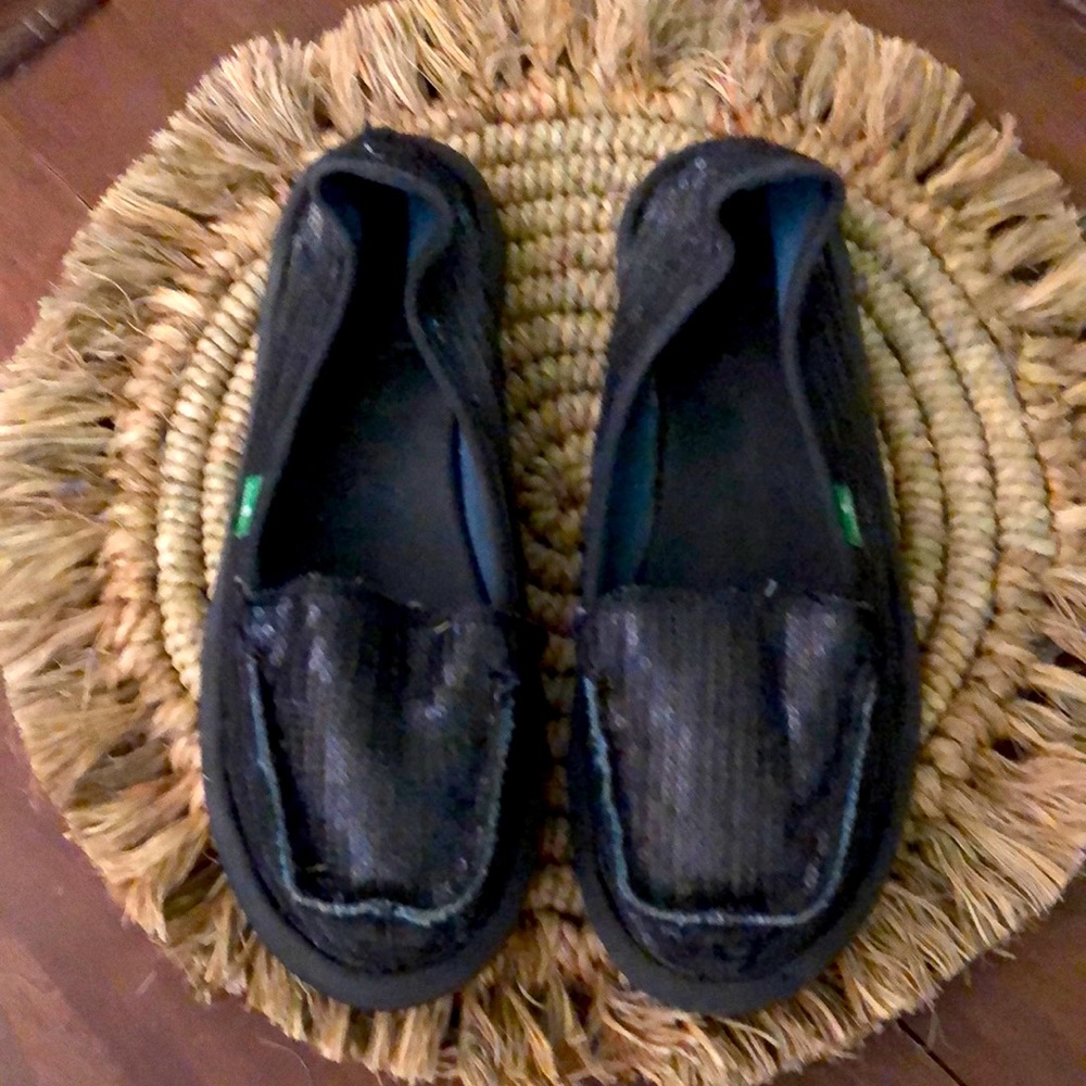 Sanuk black glitter loafers